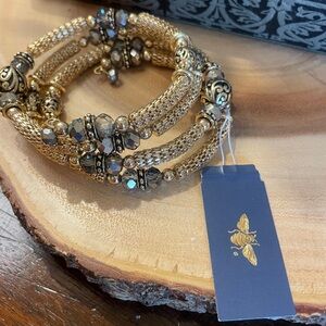 New Elegant Gold and Black Beaded Wrap Bracelet